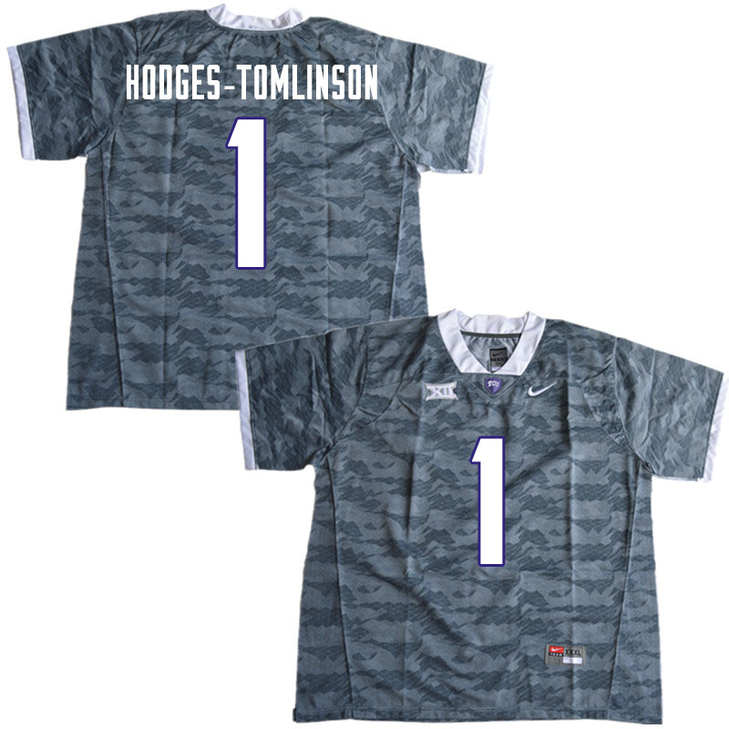 Men #1 Tre'Vius Hodges-Tomlinson TCU Horned Frogs College Football Jerseys Sale-Gray